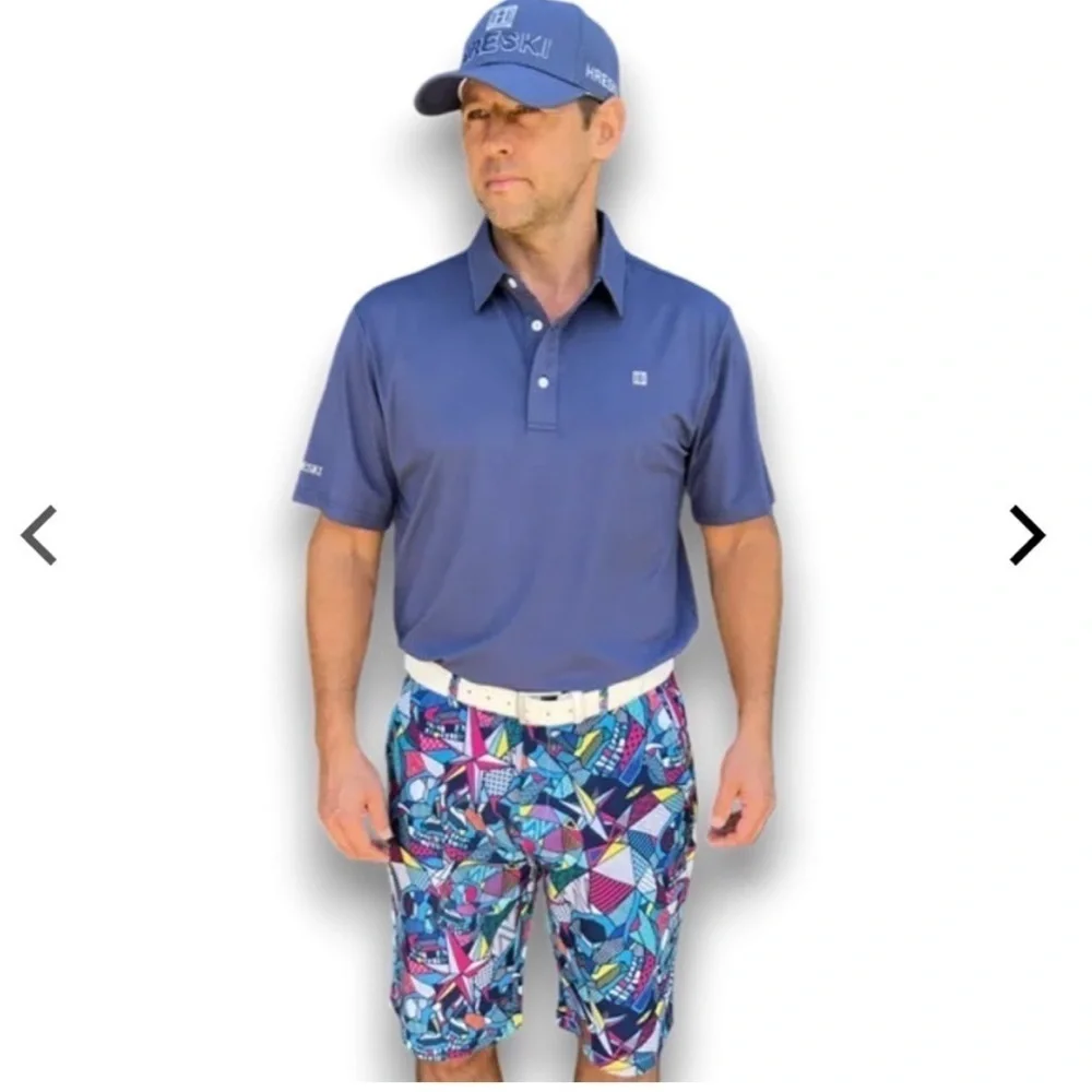 Hreski Geometric Blue Skulls Golf Shorts